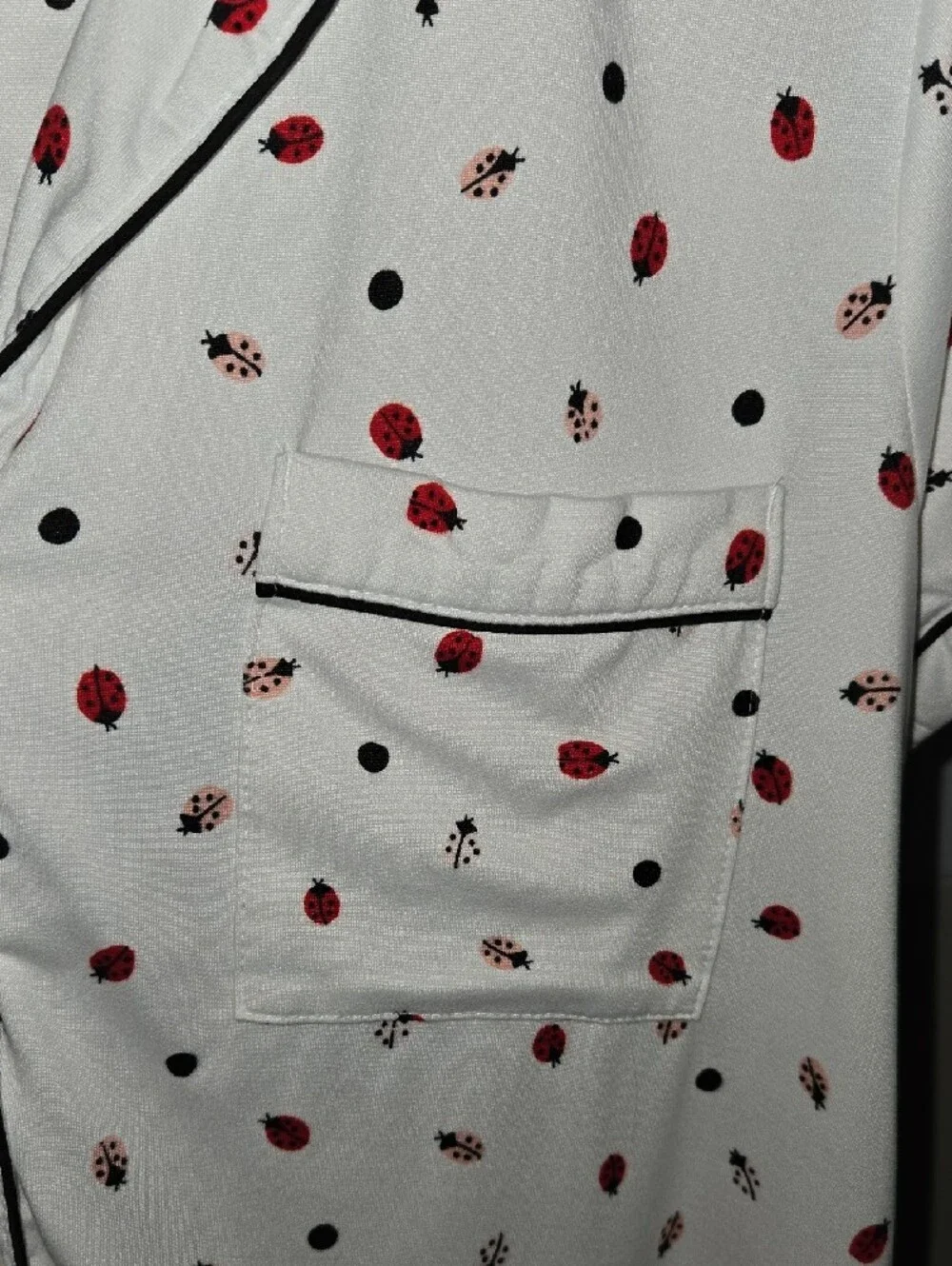 Kate Spade White Short Sleeve Button Pajama Set with Ladybug Dot Print